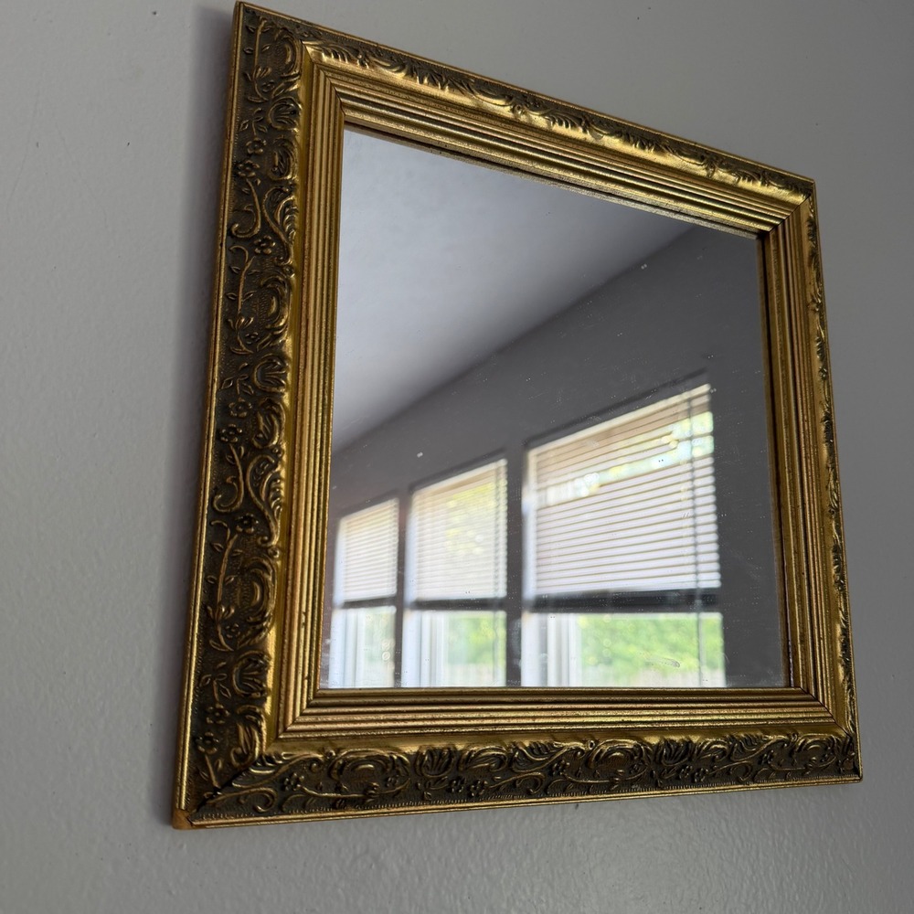 Vintage Ornate Gold Square Wall Mirror Vintage Style 12"